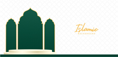 Obraz premium Islamic Stage Podium with Mandala Ornament and Geometric Pattern Background