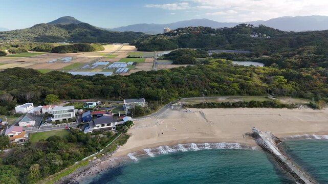 Genkai Quasi-National Park, Itoshima, Fukuoka, Japan: 4K Aerial Drone Footage of Keya Beach, Keya no Ohto Cliffs, Hikizu Bay, Mountain Forests, Autumn Colours, Farmlands, Houses and Estates
