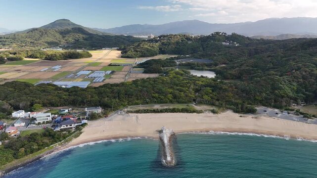 Genkai Quasi-National Park, Itoshima, Fukuoka, Japan: 4K Aerial Drone Footage of Keya Beach, Keya no Ohto Cliffs, Hikizu Bay, Mountain Forests, Autumn Colours, Farmlands, Houses and Estates