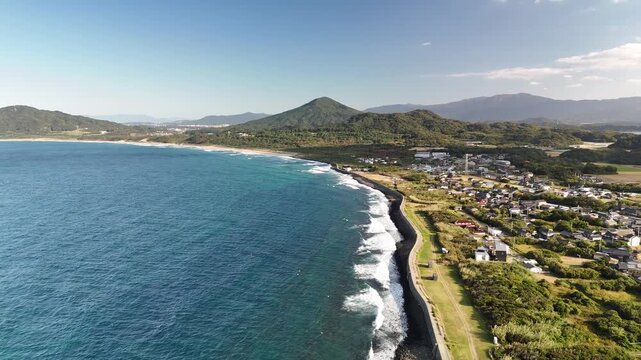 Shimakeya, Itoshima, Fukuoka, Japan: 4K Aerial Drone Footage of Japanese Rocky Coastline, Keya no Ohto Cliffs, Rural Beach, Countryside Houses, Estates, Mountain Forests, Farmlands