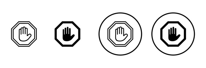 Stop icon vector. stop road sign. hand stop sign and symbol. Do not enter stop red sign with hand