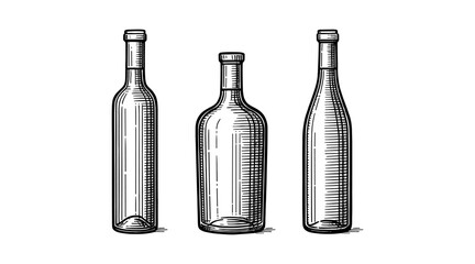 Obraz premium Elegant wine bottle illustrations in a classic engraved style, perfect for design