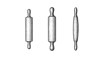 Engraved rolling pins illustration in black and white on a white background