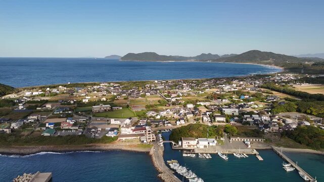 Shimakeya, Itoshima, Fukuoka, Japan: 4K Aerial Drone Footage of Japanese Rocky Coastline, Keya no Ohto Cliffs, Rural Beach, Countryside Houses, Estates, Mountain Forests, Farmlands