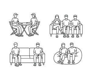 Social Interaction, Friends, Indoor Settings, Illustration, Casual Environment, Various Viewpoints, Connection