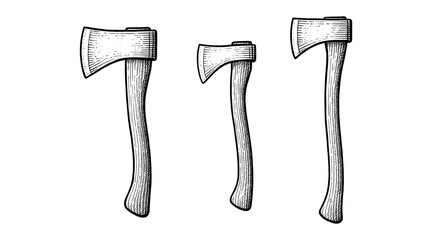 Engraved axes in a row, illustration of tools for chopping wood