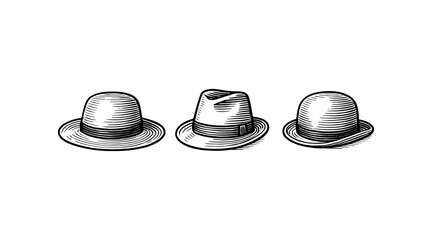 Engraved hats illustration in a row, perfect for vintage or retro designs