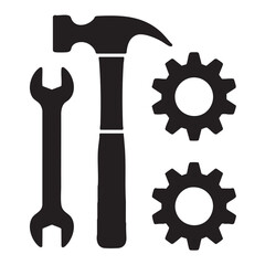 Silhouettes of office tools on a white background
