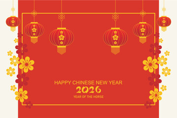 Happy Chinese New Year frame with Lampion and Chinese flower traditional ornament