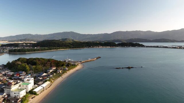 Shimakeya, Itoshima, Fukuoka, Japan: 4K Aerial Drone Footage of Japanese Rocky Coastline, Keya no Ohto Cliffs, Rural Beach, Countryside Houses, Estates, Mountain Forests, Farmlands