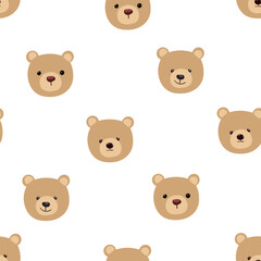 Teddy bear head character isolated on white background. Soft toy vector illustrations bear face pattern 