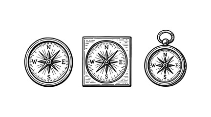 Vintage compass illustrations in different shapes, perfect for navigation and exploration