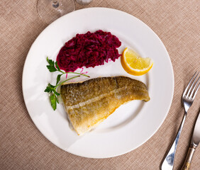 Popular dish of cuisine is Bacalao, made from appetizing cod with beet