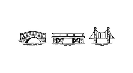 Naklejka premium Line art illustrations of three different bridge designs on a white background