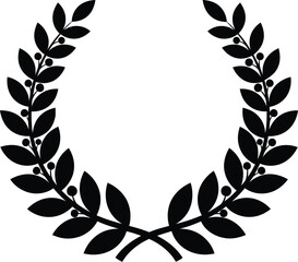 A simple black and white illustration of a laurel wreath design element