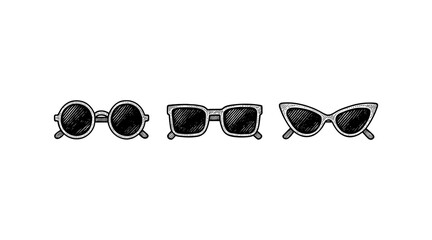 Hand-drawn sunglasses illustration in black and white on a white background