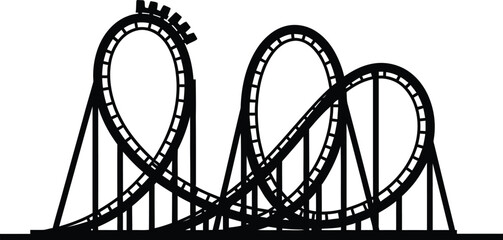 A minimalistic black and white illustration of a looping roller coaster design © Lhvect02