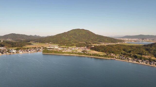 Shimakishi, Itoshima, Fukuoka, Japan Coastline in Autumn: 4K Aerial Drone Footage of Hikizu Bay, Rural Beach, Islands, Mountain Forests, Fish Cage, Houses, Estates near Genkai Quasi-National Park