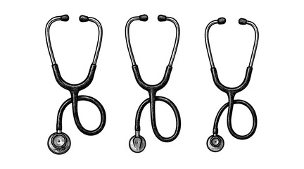 Medical stethoscopes in a detailed black and white illustration