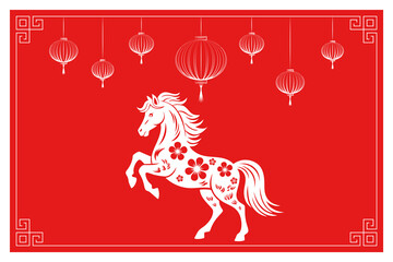 Chinese New Year frame with horse and Chinese New Year lantern