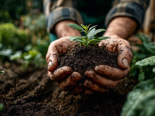 Gardener Hands Holding Fresh Soil and Plant