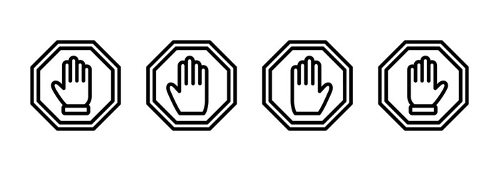 Stop icon vector illustration. stop road sign. hand stop sign and symbol. Do not enter stop red sign with hand