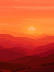 Fototapeta premium Minimal Mountains Silhouette at Sunrise With Warm Colors Filling the Sky and Empty Space Above