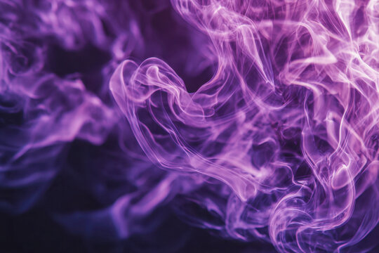 Ethereal wisps of purple smoke intertwining against a dark background creating a mystical and abstract swirling visual effect for creative designs and concepts