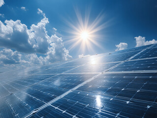 Solar Panels on Roof with Blue Sky
