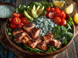 Healthy Salmon Salad with Avocado and Spinach