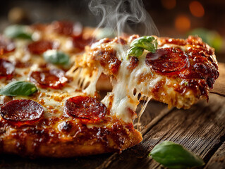 Delicious Pepperoni Pizza with Cheese Pull