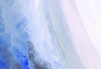 Abstract blue horizontal background with gouache paints strokes.