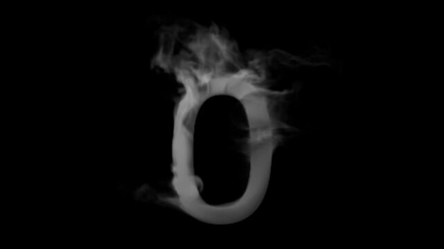 Smoke emanates from the number 0. A textured number emitting smoke represents zero, isolated on a black background. The font of the number zero is smoking. Smoking number zero, number emitting thick f