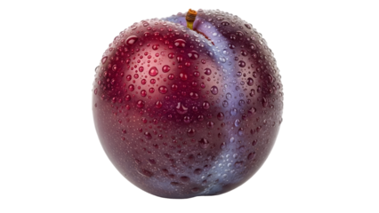 Fresh purple plum with water droplets on white background