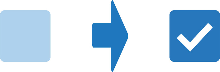 Process flow icon with arrow and checkmark