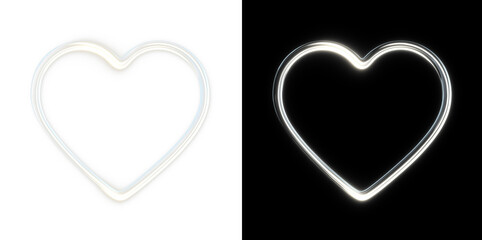 Glowing white and blue neon heart outline on a black background, soft light trail and modern minimal design perfect for love, romance and Valentine&rsquo;s Day projects.