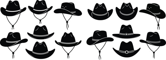 A collection of black cowboy hats displayed in a grid arrangement © MALA