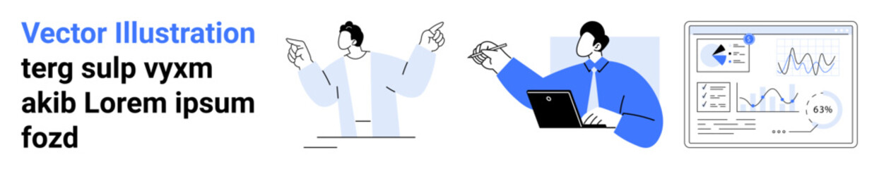 Business communication, teamwork, data analysis, remote work, collaboration, visualization. People interacting and analyzing data charts on a screen. Business communication and teamwork concept