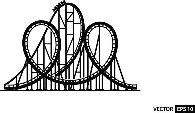 Detailed black and white illustration of a looping rollercoaster track design