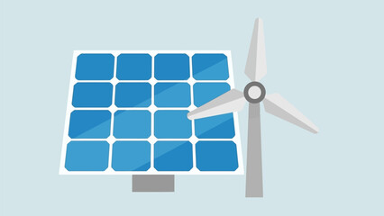 Flat design illustration of solar panel and wind turbine representing renewable energy sources and sustainability concept © Best Design_Academy