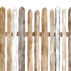 Watercolor wooden fence simple charming style soft tones white background