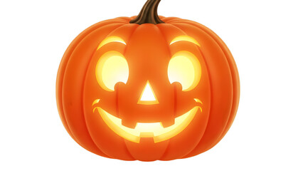Glowing jack o lantern with spooky face on white background for halloween