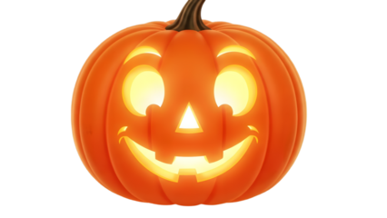 Glowing jack o lantern with spooky face on white background for halloween