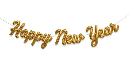 Fototapeta premium A golden Happy New Year banner strung up, greeting the start of a new year. A cheerful and festive message against a clean backdrop