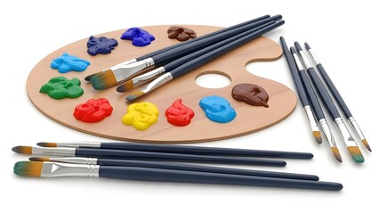 Obraz premium A still life of an artist's palette and paint brushes, ready for creative expression