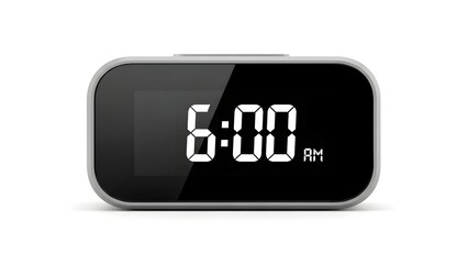 A modern digital alarm clock displaying 6:00 AM, perfect for waking up