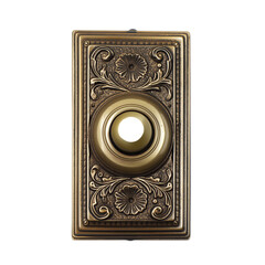 Ornate bronze doorbell cover with floral motifs and transparent background