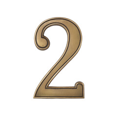 Bold golden number 2 with serif font and ornamental detailing on transparent background