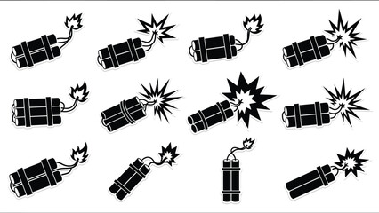 Black dynamite sticks with explosion effects a graphic design element silhouette on transparent background