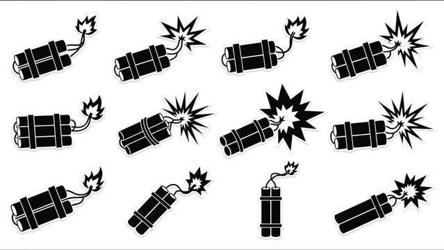 Black dynamite sticks with explosion effects a graphic design element silhouette on transparent background